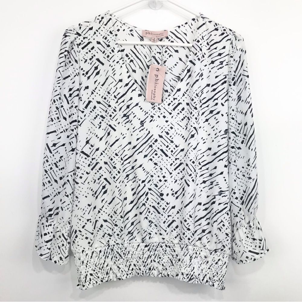 Philosophy NEW Black White Geometric Graphic Print Blouse